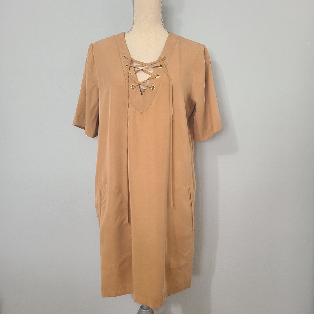 BCBGeneration Brown‎ Sugar Lace Up A Line Dress Size Medium